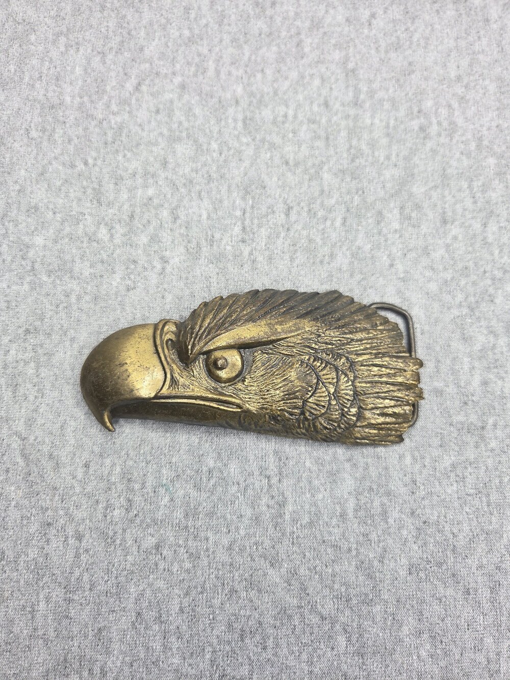 Vintage Solid Brass Eagle Head Belt Buckle Large Heavy 3D Sculptural Bird